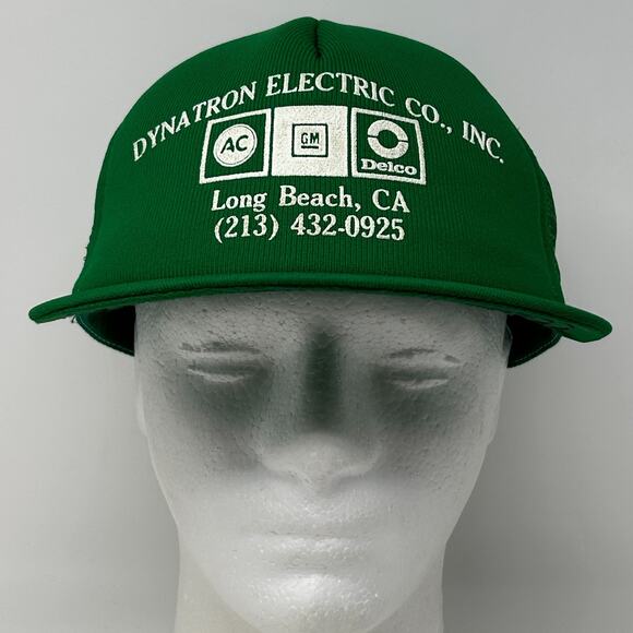 Vintage 80s Dynatron Electric Co Trucker Hat Baseball Cap GM USA Snapback Green - Picture 2 of 9